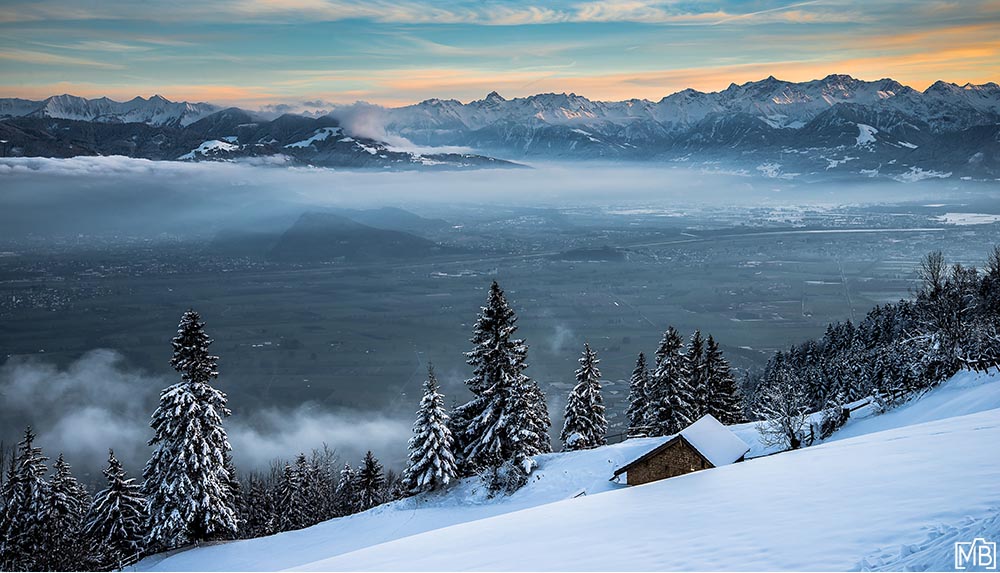 Winter Winterlandschaft St. Anton Rheintal St. Gallen Schweiz Schneelandschaft Nebel
