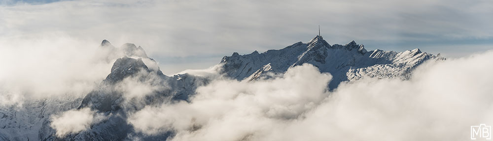 Panorama Winter Alpstein Säntis St. Gallen Appenzellerland Schweiz Nebelmeer