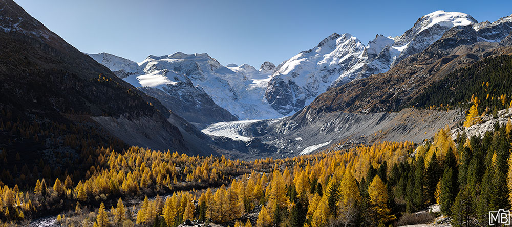 Panorama Pontresina Morteratsch Gletschter Oberengadin Engadin Graubünden Schweiz